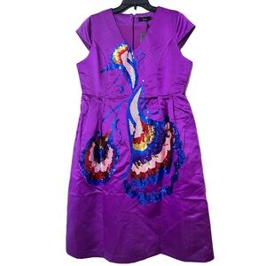 N BYNANCY size large purple sequin v neck pleated mid length dress with pockets